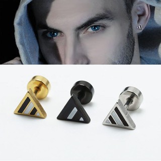 ต่างหู ตุ้มหู จิว ต่างหูผู้ชาย ต่างหูผู้หญิง Fashion Punk Mens Stud Earrings Triangle Ear - 1 ข้าง