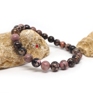 หินโรโดไนท์ ลายดำ Rhodonite 8 มิล หินความรัก สมปรารถนาในความรัก กำไลหิน หินสี หินสีชมพู By.Meechok