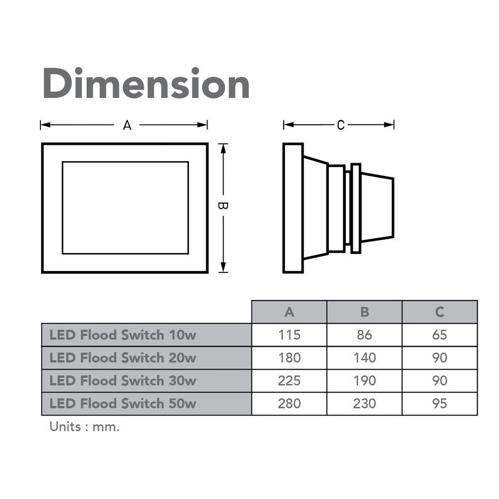 LED โคมฟลัดไลท์ แอลอีดี โคมกันน้ำ ไฟกันน้ำ โคมสปอร์ทไลท์ รุ่น Switch ขนาด 10W 20W 30W 50W แสงขาว,เหลือง - รูปที่ 7