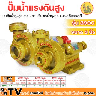 ปั๊มน้ำแรงดันสูง ตราพญานาค ขนาด 3"x 3" รุ่น 3900 แรงดันน้ำสูงสุด 50 เมตร ปริมาณน้ำสูงสุด 1,850 ลิตร/นาที