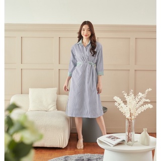 NEW!! เดรสคลุมท้อง/ให้นม Chicago 2-in-1 Shirt Dress: Navy/Green Stripe (Limited Edition)