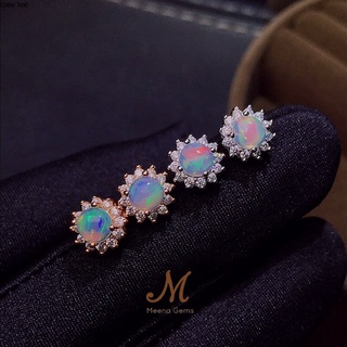 Meena Gems ต่างหูโอปอลแท้ล้อมเพชร ขนาดพลอยข้างละ 6 มิล ตัวรือนเงินแท้ พลอยแท้เสริมดวง จัดส่งฟรีพร้อมกล่อง RE007