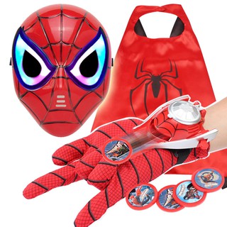 【Available】ของเล่นฟิกเกอร์คอสเพลย์ ซูเปอร์ฮีโร่ Spider Man Shield Sword Glove Launcher Avengers Spiderman มีไฟ LED สําหรับเด็ก