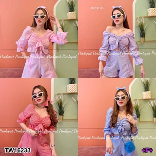 TwinsShopVip💗พร้อมส่ง TW16233 Set 3 ชิ้น เสื้อ+คาดผม+กางเกง