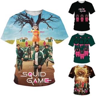 【Squid Game】เสื้อยืดลําลอง พิมพ์ลายเกมหมึก 3D แฟชั่น สําหรับเด็กผู้ชาย และเด็กผู้หญิง