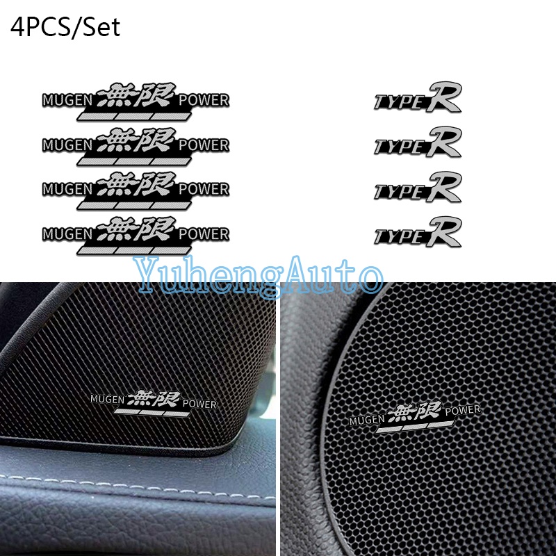 4 ชิ้น/เซ็ตรถภายในสติกเกอร์เสียง Auto Central Control Emblem Badge Decal สําหรับ Honda Mugen Typer ห