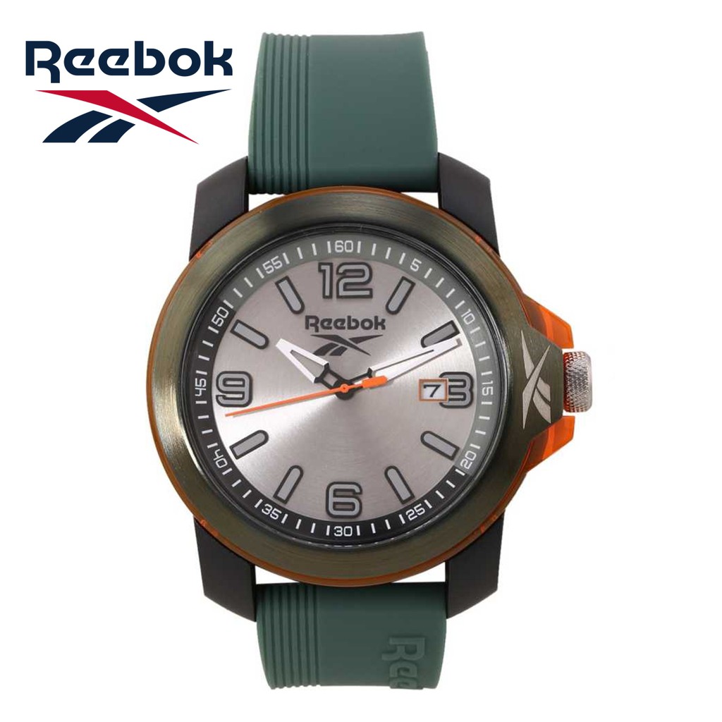 Reebok Watch รุ่น RV-TR3-G3-PBIG-SB นาฬิกาข้อมือสายซิลิโคนเขียวเข้ม เทา-ส้ม