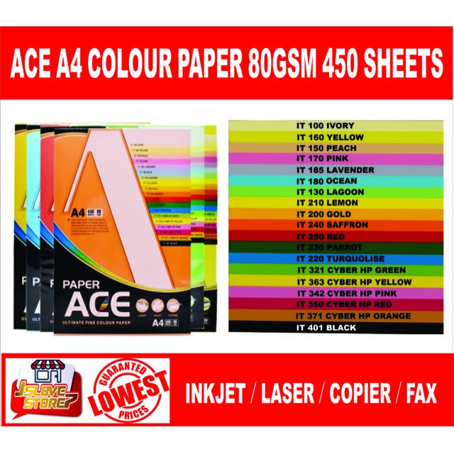 ACE A4 80แกรม กระดาษสี-450