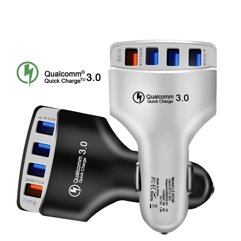 4 USB fast charger 3.0 car charger adapter 7A QC3.0 Turbo fast charge 4 USB car mobile charger สําหร