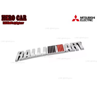 โลโก้ LOGO RALLIART สีเงิน โลหะ ติดรถยนต์ MITSUBISHI ได้ทุกรุ่น ขนาดยาว 12.8cm กว้าง 2cm.