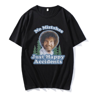 T-shirt  เสื้อยืด พิมพ์ลาย Bob Ross No Mistakes Just Happy Accidents Streetwear สไตล์สตรีทS-5XL