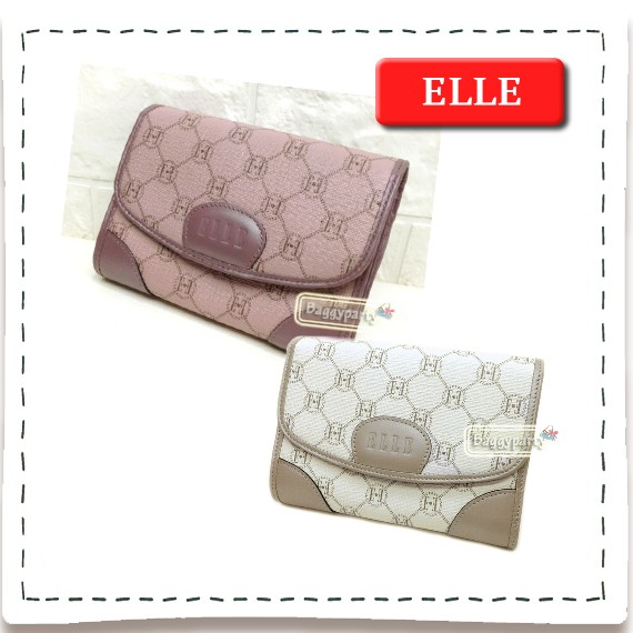 ELLE แท้!!! กระเป๋าสตางค์ใบกลาง หนังลายนิ่ม