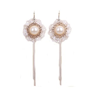 TANITTgems Vintage White Pearl French Lace Bridal Earrings