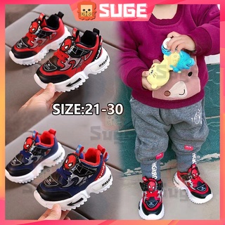 【Suge】รองเท้าผ้าใบหนัง ลายสไปเดอร์แมน สําหรับเด็กผู้ชาย