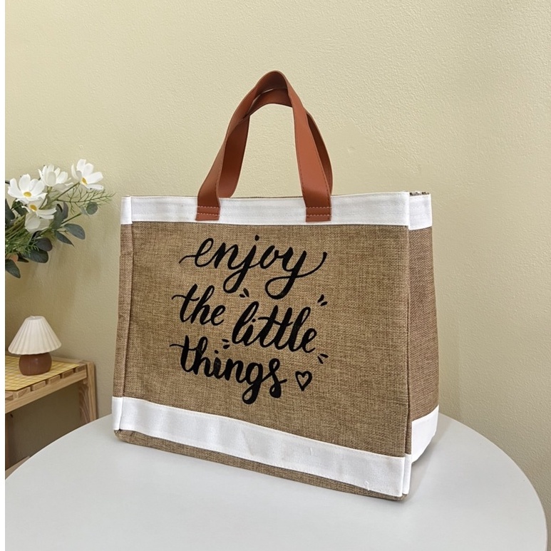 กระเป๋าสาน Enjoy the little things (A244) กระเป๋าถือ กระเป๋าสะพายข้าง