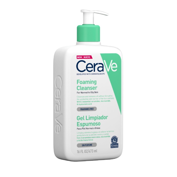 เซราวี CERAVE Foaming Cleanser โฟมทำความสะอาดผิวหน้าและผิวกาย สำหรับผิวมัน ผสม เป็นสิวง่าย 473ml.