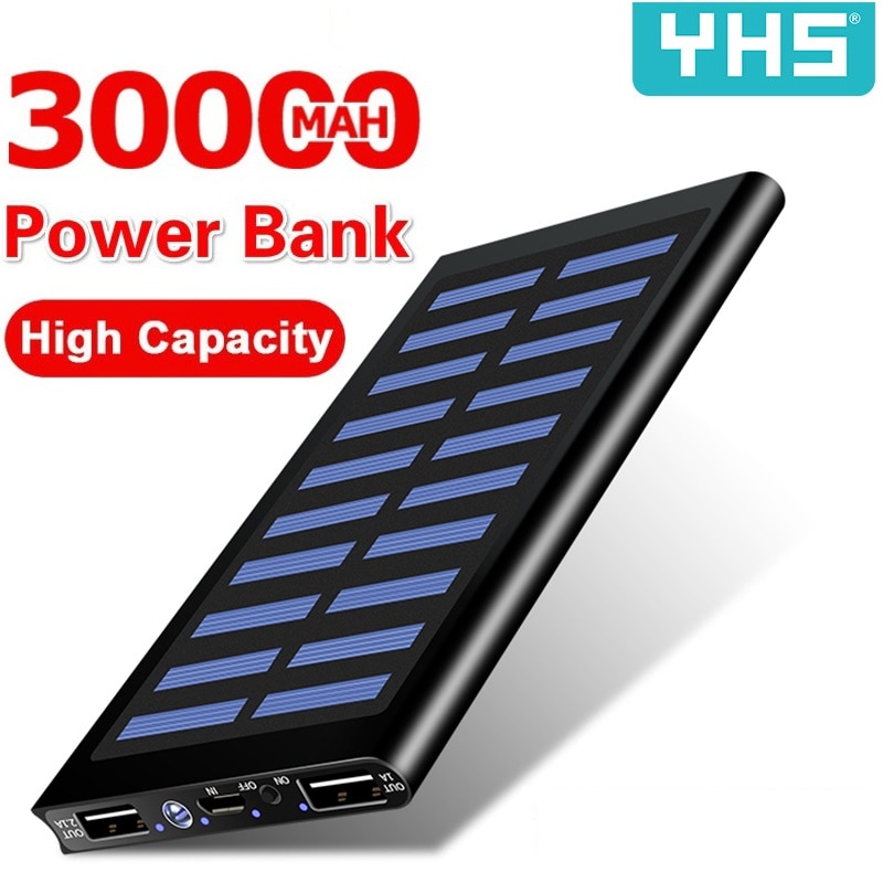 Original Solar 30000mah Power Bank External Battery 2 USB LED Powerbank