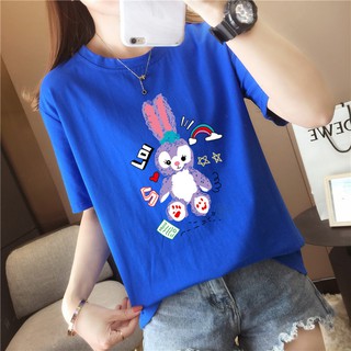 ฤดูร้อน  อินเทรนด์ที่สุด  ลายกระต่ายน่ารัก  แขนสั้น  คอกลม  เสื้อยืด  8สี  M~3XL