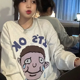 Womens sweater 2021 early Autumn New loose Korean style cartoon print design sense minority all-match Student long slee