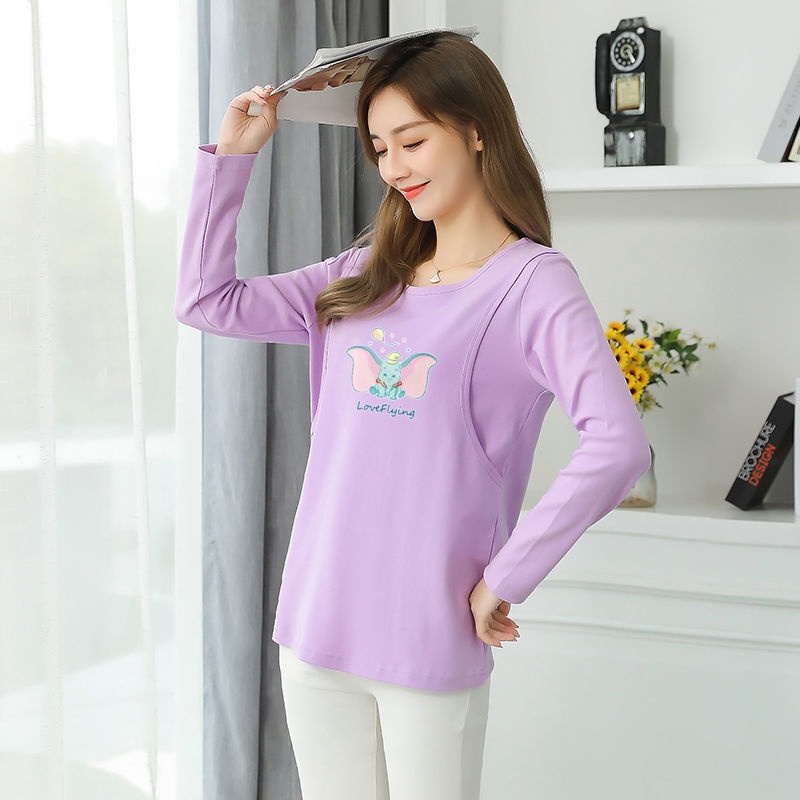 คลอดบุตร ใหม่ ด้านเปิด พยาบาลเสื้อ แขนยาว แฟชั่น หลังคลอด เลี้ยงลูกด้วยนมTเสื้อ หลวม