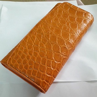 กระเป๋าสตางค์ หนังจระเข้ Unisex crocodile bifold wallet สีส้ม 3พับกระเป๋าสตางค์หน้งจระเข้