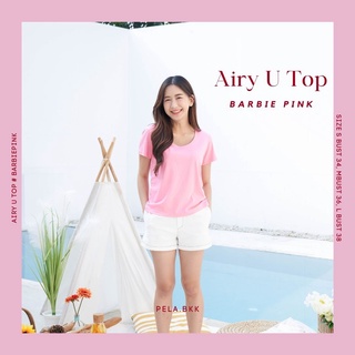 Pela.bkk - Airy U Top เสื้อยืดคอยู สีชมพู (Barbie pink)