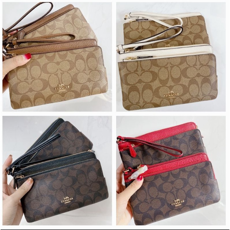 💚แท้💯 พร้อมส่ง💚คล้องมือ C5576 C7313 DOUBLE ZIP WALLET IN SIGNATURE CANVAS (IMAA8)