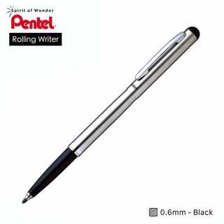 Pentel ปากกาโรลเลอร์ R460 เพนเทล ด้ามสีเงิน 0.6mm - หมึกสีดำ