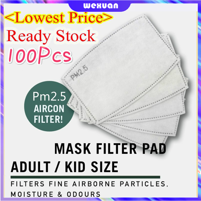 &lt;⭐READY STOCK⭐&gt; หน้ากากกรองอากาศป้องกันฝุ่นสําหรับเด็กและผู้ใหญ่ 100 ชิ้น Mask Filter for Reusable Mask Filter Insert PM25 FILTER per pack- Mask Filter Mask Pad