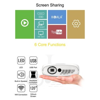 Mini DLP โปรเจคเตอร์ LED Home Office โปรเจคเตอร์ 1080P HD โปรเจคเตอร์ Wifi การเชื่อมต่อ USB พอร์ต HDMI ด้วยรีโมทคอน