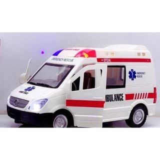 รถพยาบาลของเล่นเด็ก Ambulance ใส่ถ่านวิ่งชนถอย มีไฟมีเสียง เปิดประตูได้