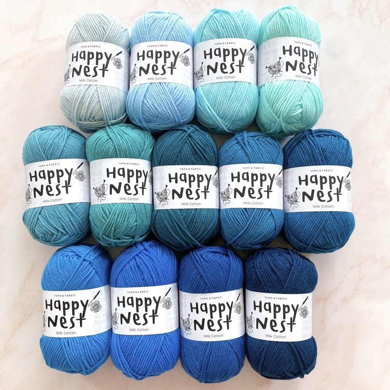 Happynest ไหมพรม คอตตอนนม milk cotton yarn 4 ply (สีน้ำเงิน ฟ้า)