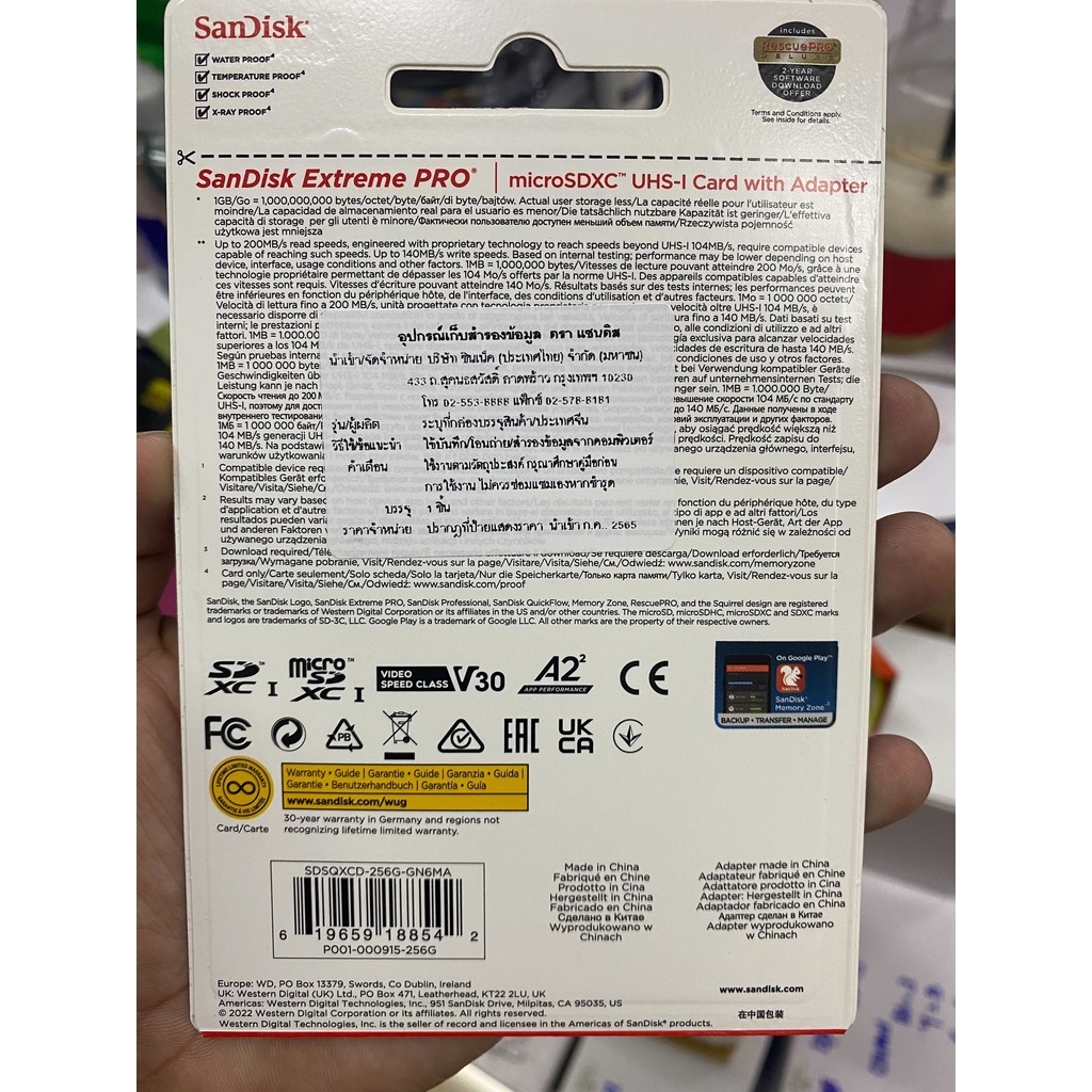 SanDisk Extreme Pro microSDXC SQXCD 256GB V30 U3 C10 A2 UHS-I 200MBs R ...