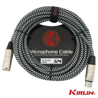 Kirlin สายไมค์ 6 เมตร แบบถัก สีดำสลับขาว ขั้วแจ็คเงิน หัว XLR (ตัวเมีย) / XLR (ตัวผู้) รุ่น MW-480 / BKB-6M