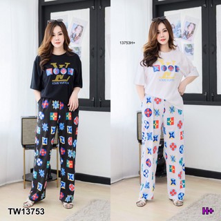 Set 2 ชิ้น #สาวอวบ เสื้อยืดแขนสั้น+กางเกงขากระบอก KP13753