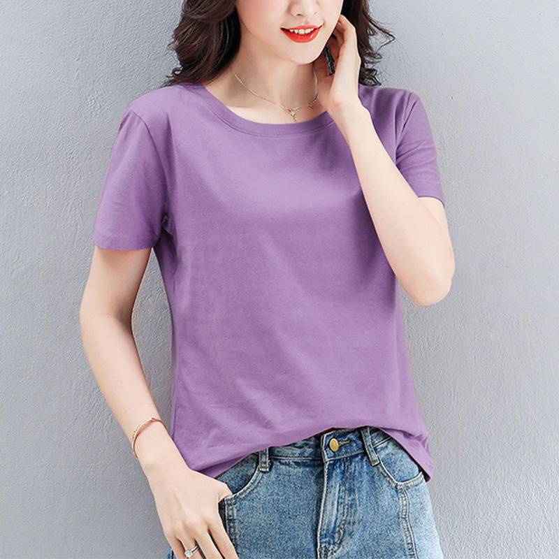 Random Color Solid Color Short-Sleeved T-Shirt Women 2021 Summer New Style Loose Simple #6