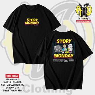 เสื้อยืดแขนสั้น ผ้าฝ้าย พิมพ์ลาย Image Of STORY MONDAY Combed 30s สีดํา ไซซ์ S M L XL XXLสามารถปรับแต่งได้