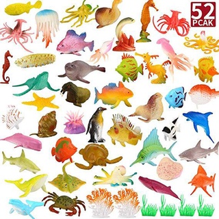 52pcs PVC Ocean Animals Figure Sea Creatures Dolphin Turtle Whale Model Toys Collectable Gifts