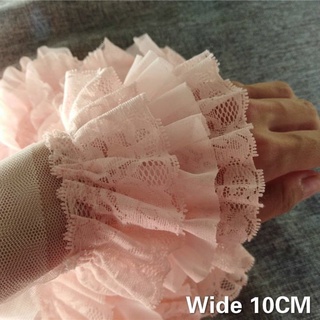 ชุดเดรส ผ้าชีฟอง ปักลายลูกไม้ 3D สีชมพู กว้าง 10 ซม. ยาว 1 หลา