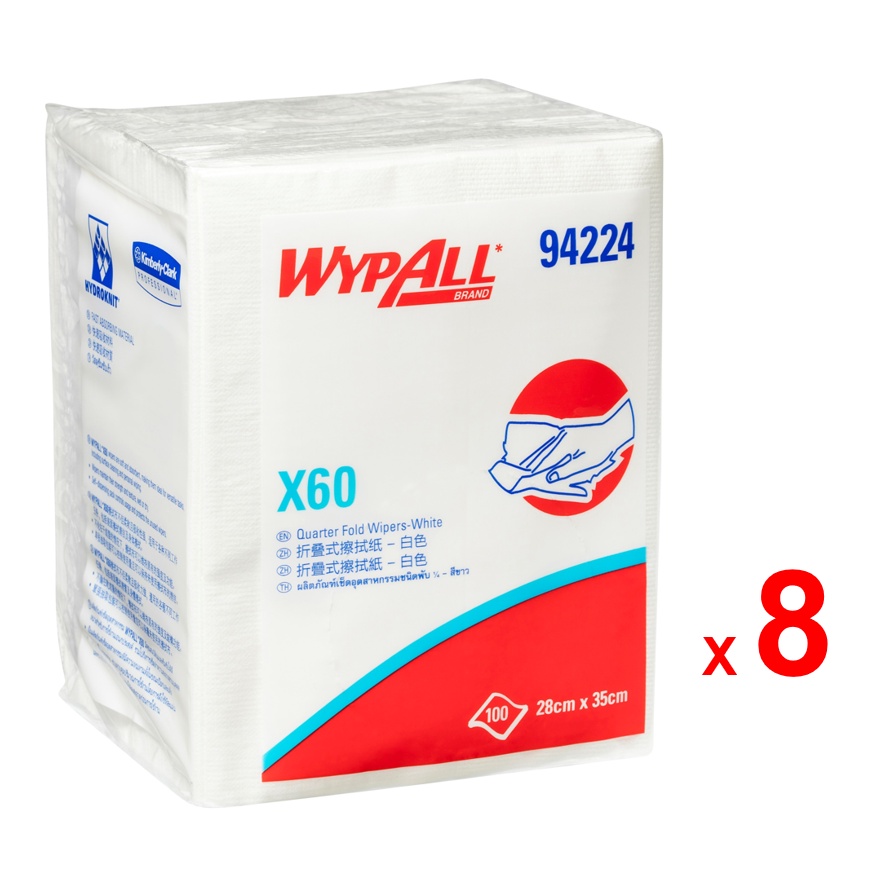 WYPALL ผลิตภัณฑ์เช็ดทำความสะอาด ไวป์ออลล์ เอ๊กซ์ 60 ไวเปอร์ รหัสสินค้า 94224 สินค้าคิมเบอร์ลี่ย์-คล๊าค 8 ห่อ ห่อละ 100 แ