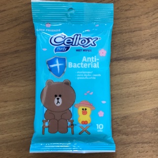 Cellox ทิชชู่เปียก wet wipe แอนตี้แบคทีเรีย 10 แผ่น line friends คละลาย