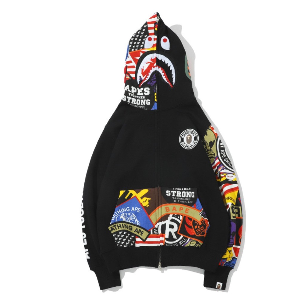 bape patched shark hoodie