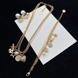 Dior สร้อยคอ สร้อยข้อมือ ต่างหู แบบหลายชั้น ลายตัวอักษร แฟชั่นน่ารัก