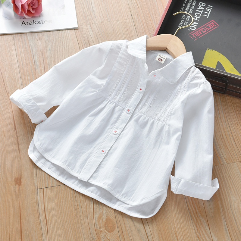 เสื้อเชิ้ตแขนยาวลําลอง สีขาว สําหรับเด็กผู้หญิง