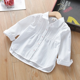 เสื้อเชิ้ตแขนยาวลําลอง สีขาว สําหรับเด็กผู้หญิง