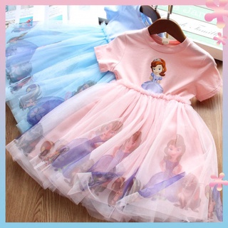 Girls Frozen Elsa princess dress childrens baby cotton short-sleeved fluffy gauze dress summer New