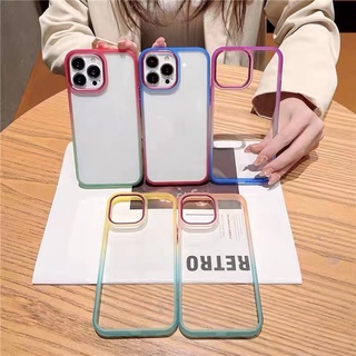 เคสหลังใสขอบสีทูโทน  Vivo V23 V23E Y12A Y12S Y20 Y11 Y12 Y15 Y17 Y15S Y01 Y91 Y93 Y95 Y91C Case กันกระแทกขอบนิ่ม