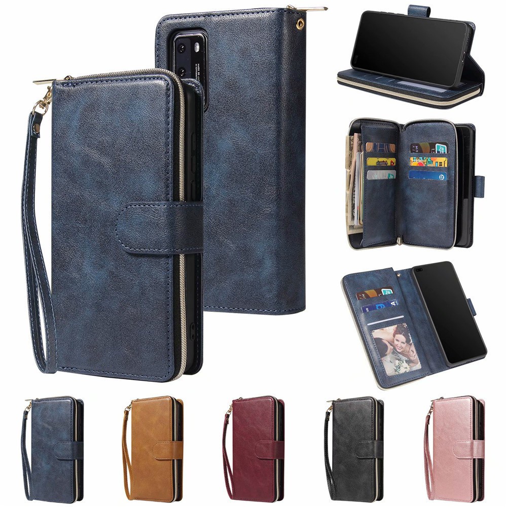 เคส for Huawei P30 P40 Pro Lite Plus Nova 4e 6se 7i Y7P Honor 9C เคสฝาพับ เคสหนัง Flip Cover Zipper Wallet Case PU Faux Leather Stand Soft Silicone Bumper With Card Slots Pocket