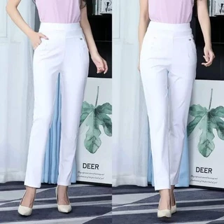 👍กางเกงใส่ทำงาน (ไม่ต้องรีด) ​สีดำขายาวผู้หญิงสาวอวบอ้วน กางเกงผ้ายืดเกาหลีผ้าหนานุ่ม เอว40สะโพก48 ใส่ได้​ พร้อมส่ง