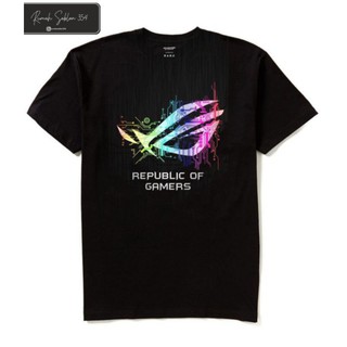 เสื้อยืด พิมพ์ลายโลโก้ Rog Republic Of gamers สีดํา สําหรับผู้ชาย และผู้หญิง